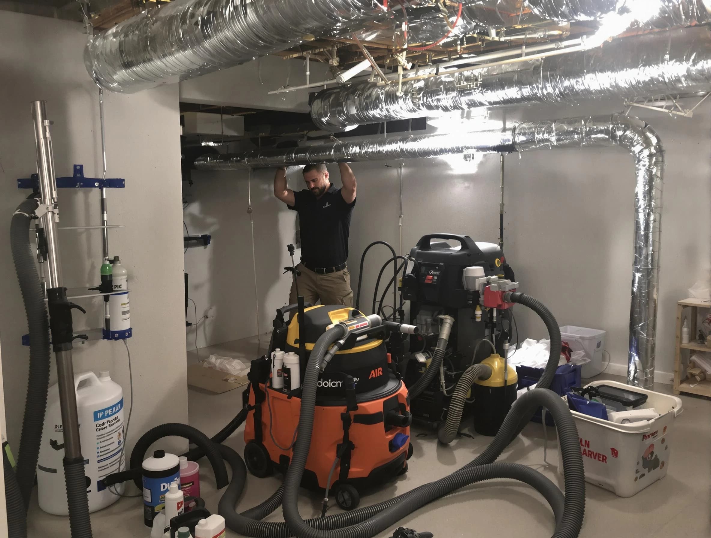 Summit Park Air Duct Cleaning specialist performing professional mold removal from air ducts using safety equipment in Summit Park